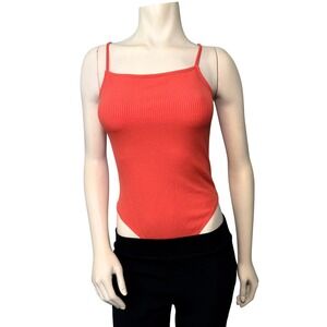 Forever 21 Bodysuit Womens Medium Coral Orange Excellent Ribbed Square Neck Tank
